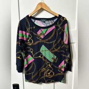 LRL Ralph Lauren equestrian print thermal waffle type shirt multicolor